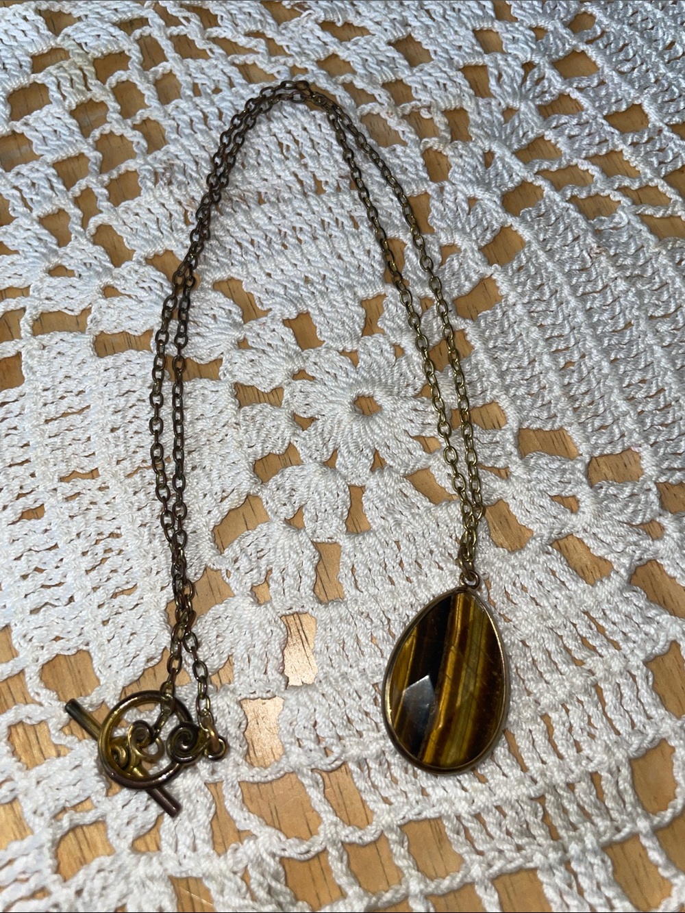 Tiger's Eye Oval Pendant Necklace in Brown and Gold - Women Jewelry